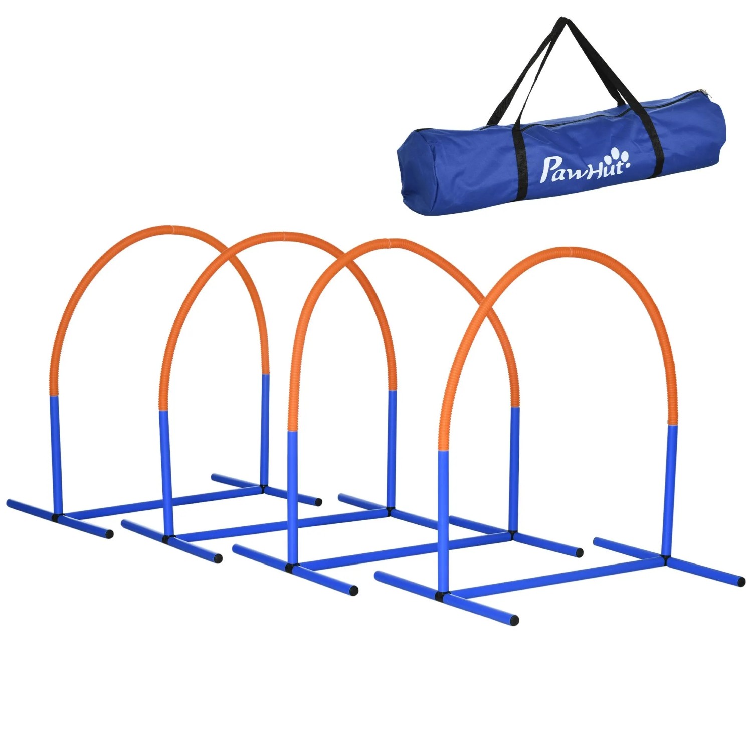 PawHut Agility-Hürde Hund Agility Set, Agilityset für ältere Hunde mit Tragetasche, PE, ABS, Hunde-Agility-Trainingsgeräte (4-tlg) Blau+Orange 88 x 64 x 95 cm