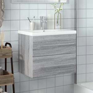 vidaXL Waschbeckenunterschrank mit Einbaubecken Grau Sonoma-Eiche 3278774