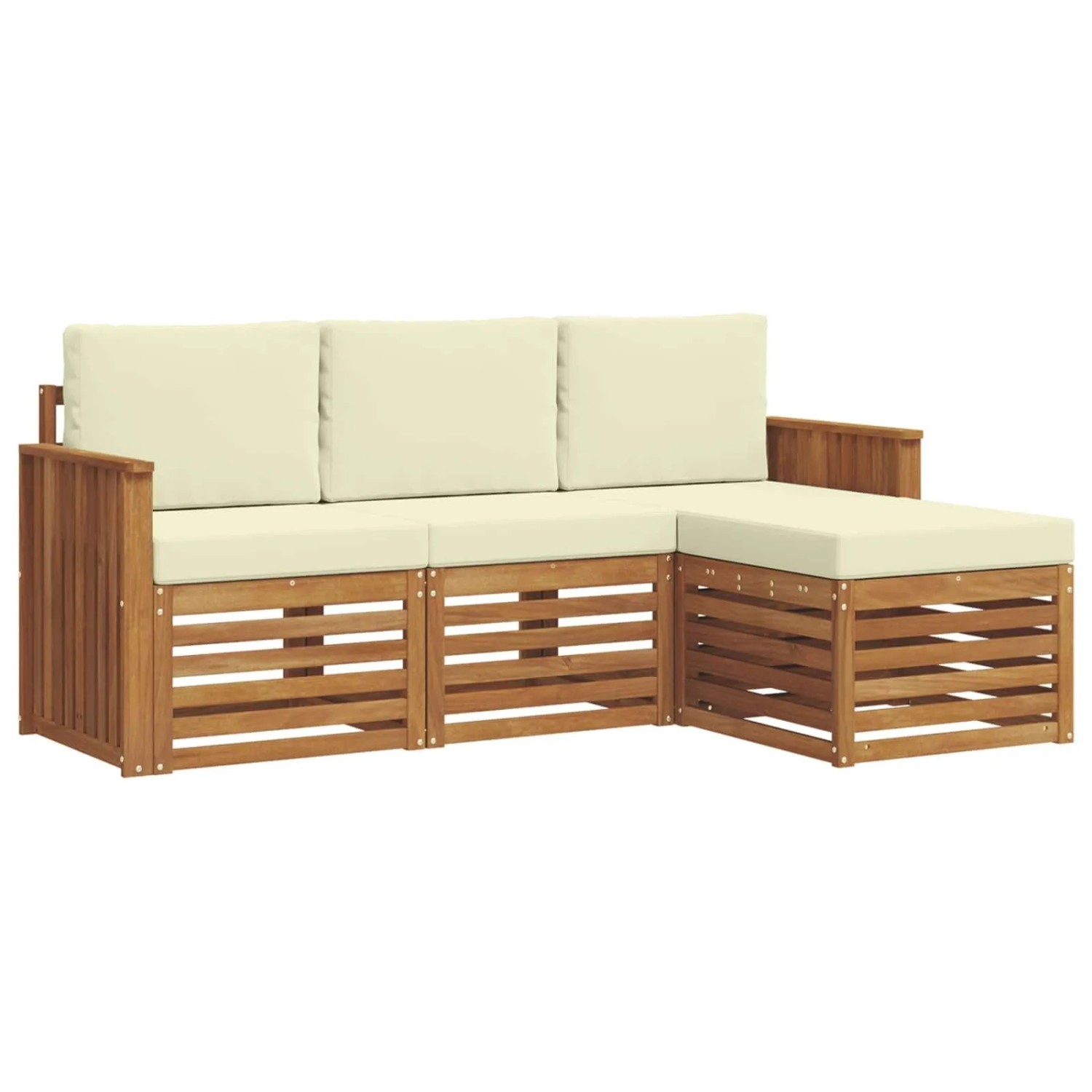 vidaXL Sofagarnituren 4 Tlg Natur und Creme Massivholz Akazie 3374605
