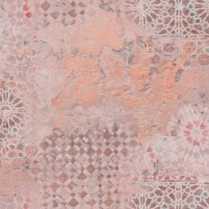 Rosa-orange Vliestapete im Used Look mit orientalischem Mosaik Design für Küche und Schlafzimmer.
