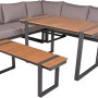 Garden Pleasure Lounge-Eckgruppe Belmira, 6-teilig, grau-braun, mit Tisch und Bänken.