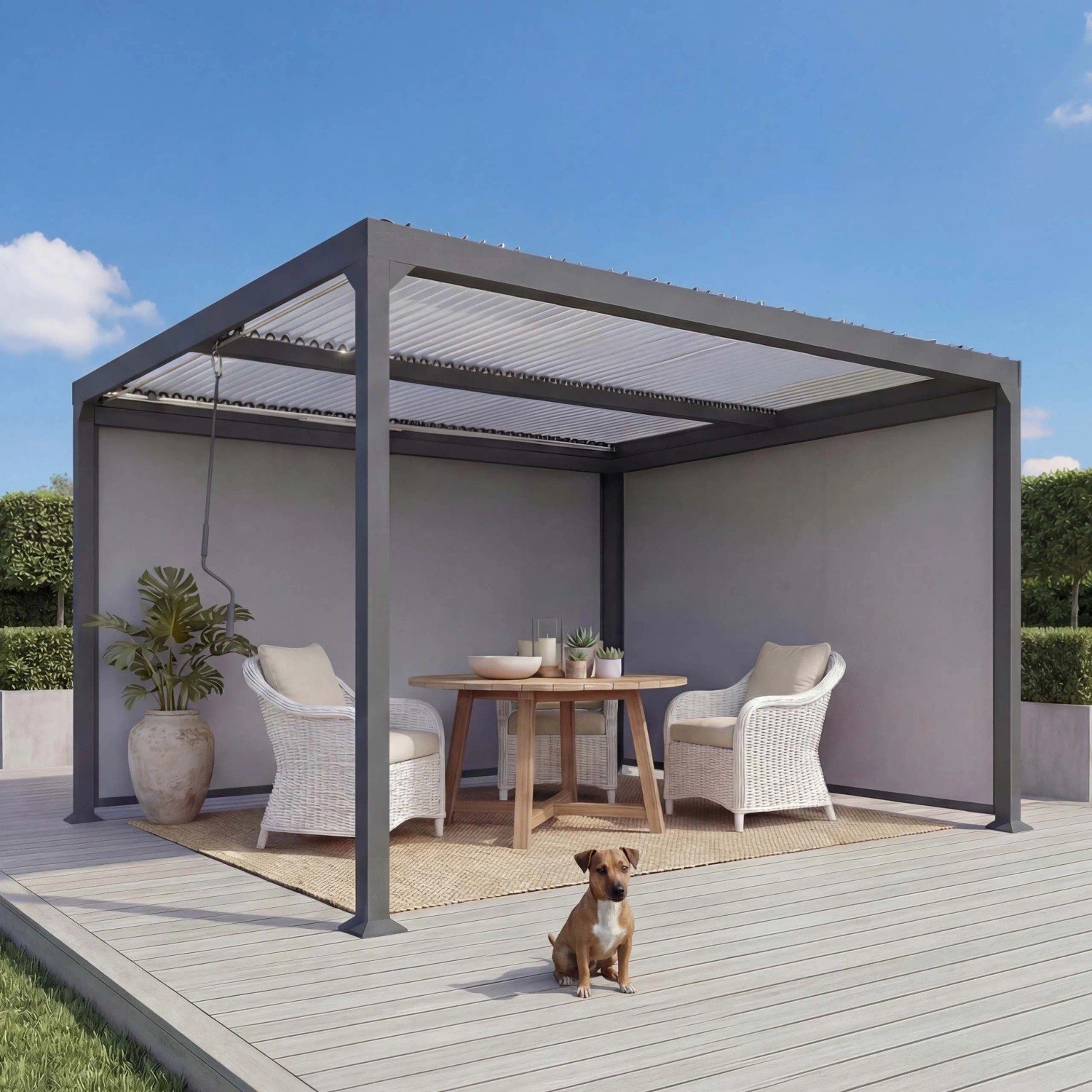 MCW Alu Pergola L41 mit 2x Seitenwand Anthrazit 3x3,7m