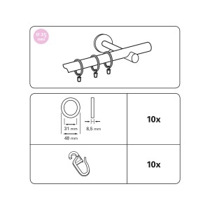Gardinia Holz-Ringe Country Eiche, 25mm, 10er-Pack für Stilgarnituren.