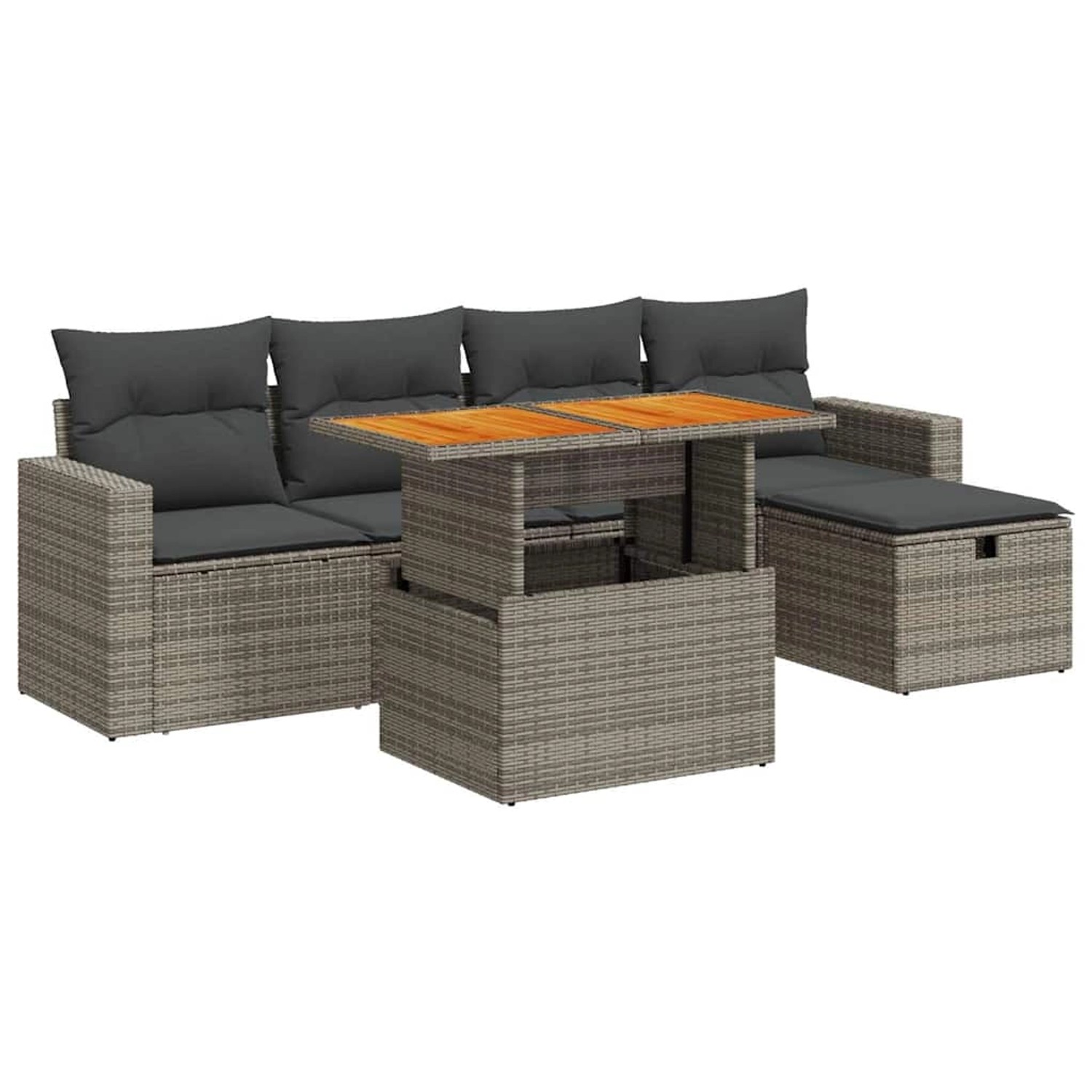 vidaXL 6-Tlg Garten-Sofagarnitur mit Kissen Grau Poly Rattan Akazie 3327998 günstig online kaufen