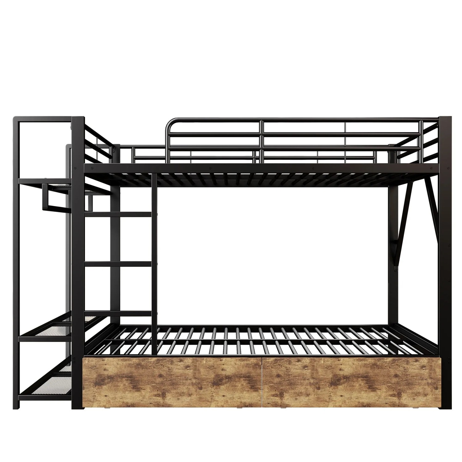 okwish Etagenbett 140x200cm mit LED und Kleiderstange 2 Schubladen Schwarz ohne Matratze