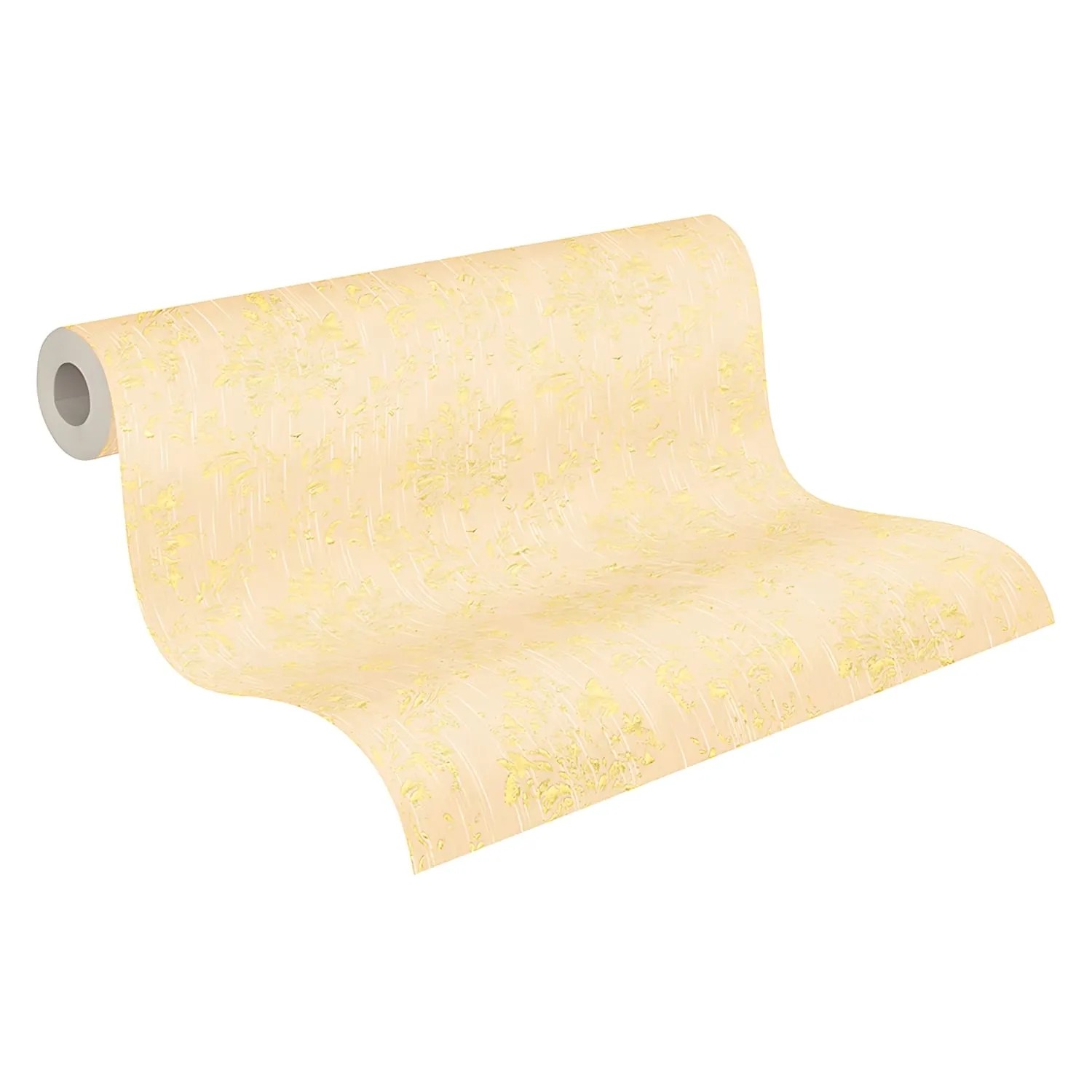 Barock Tapete in Creme-Gold mit Ornamenten, schimmernd. Dekorative Wandgestaltung von PROFHOME.