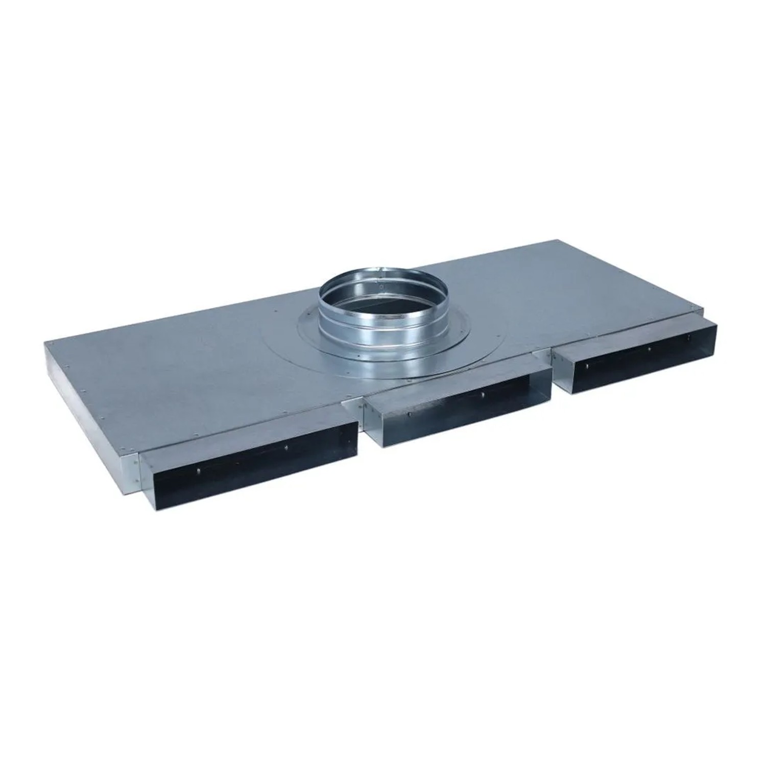 Subtiel Flachkanal Verteiler 250 x 50 mm Drei Eingänge Ein Ausgang Ø 180 mm