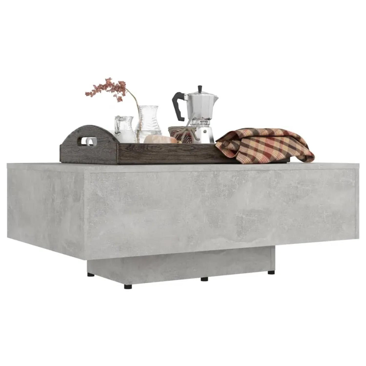 Moderner, betongrauer Couchtisch (85x55 cm) aus Holzwerkstoff für das Wohnzimmer.