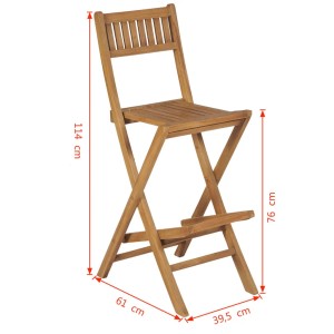 Zwei klappbare Garten-Barhocker aus Teakholz, ideal für den Außenbereich.
