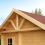 Detailansicht des Skan Holz Gartenhaus Bern 2 mit Dachlattung und rotem Dach.
