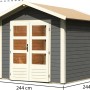 Karibu Holz-Gartenhaus Tessin 1, terragrau, 240x240 cm mit Doppeltür und Boden.