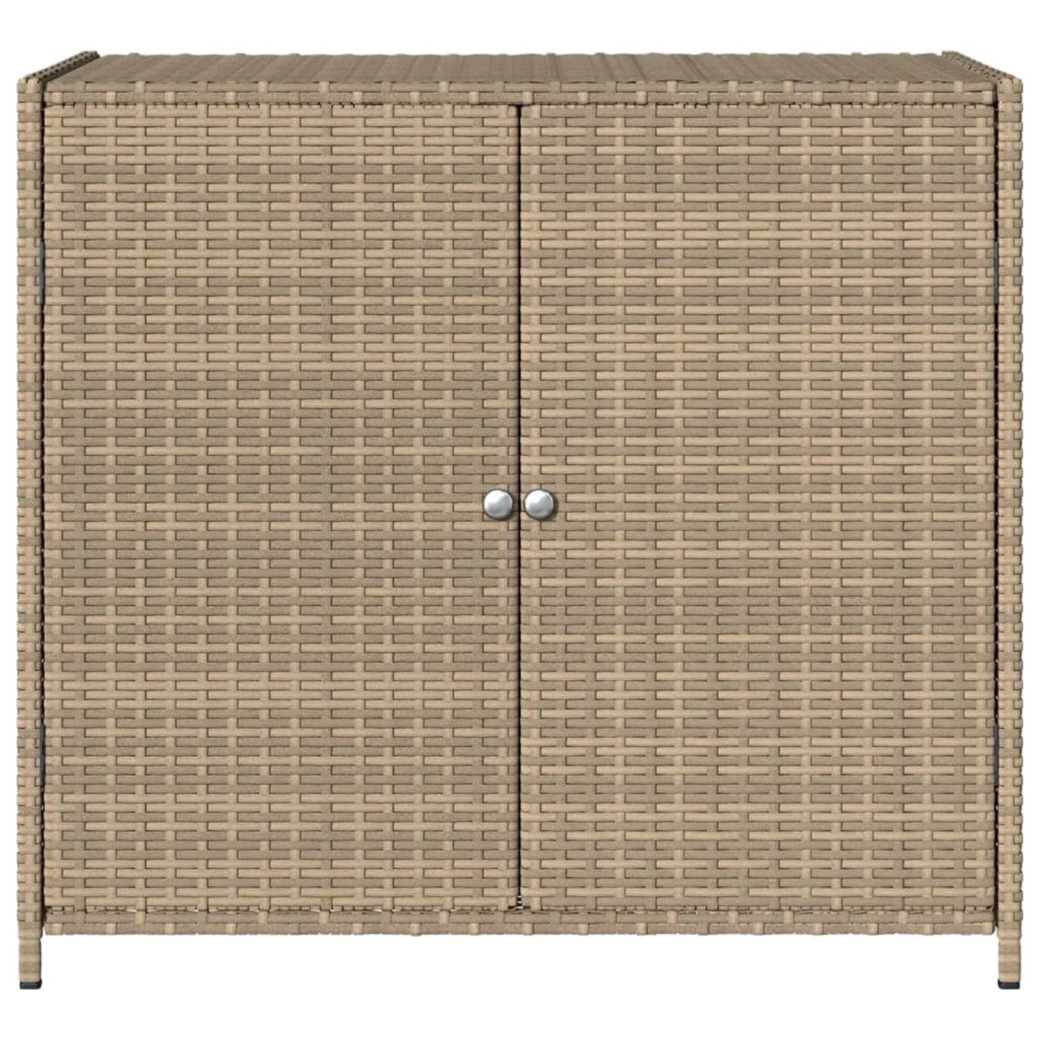 Beiger VidaXL Gartenschrank aus Poly Rattan, 83x45x76 cm, mit zwei Türen für Gartenbedarf.