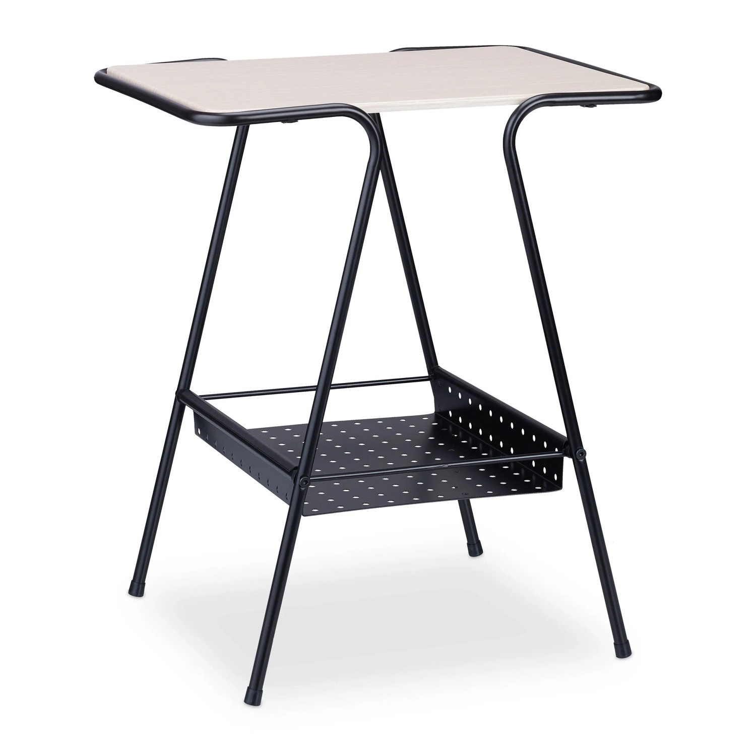 Relaxdays Beistelltisch Metall MDF Schwarz Natur Mit Ablage Rutschfest 55 cm x 45 cm x 35 cm 3 kg