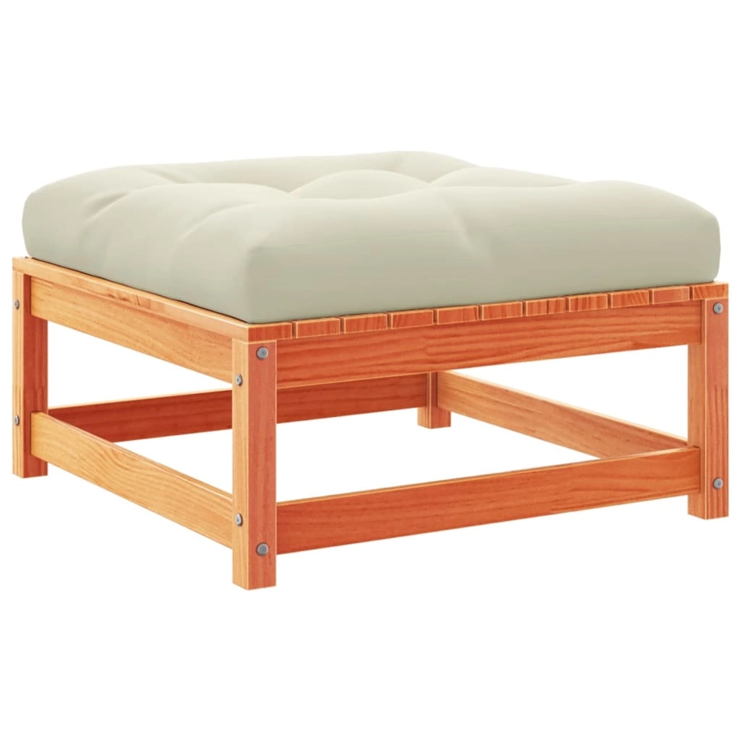 Gartenmöbel Fußbank: Wachsbraune vidaXL Fußbank mit creme Kissen aus Kiefernholz.