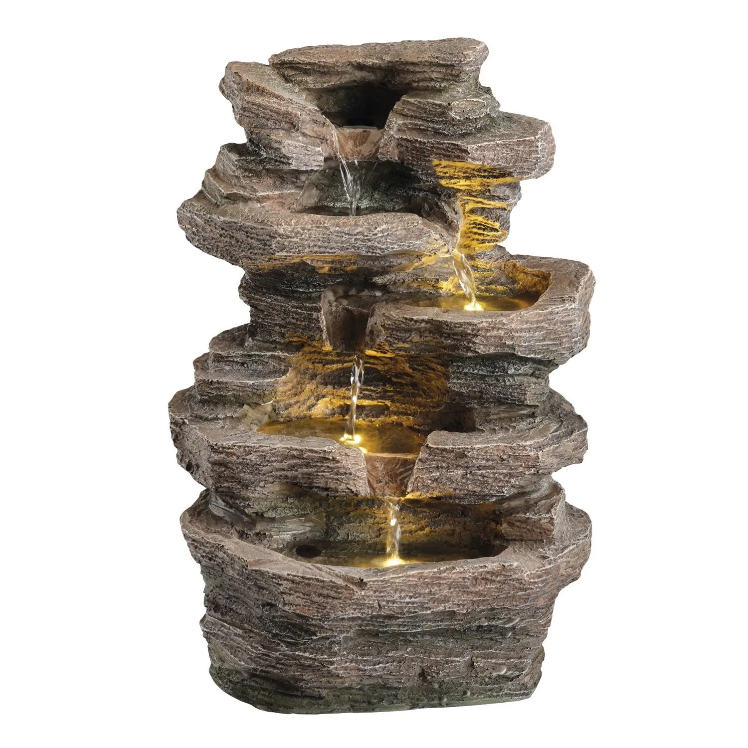 Marelida Brunnen Wasserfall Gartenbrunnen LED Beleuchtung Natur Fels Kaskadenbrunnen 39cm