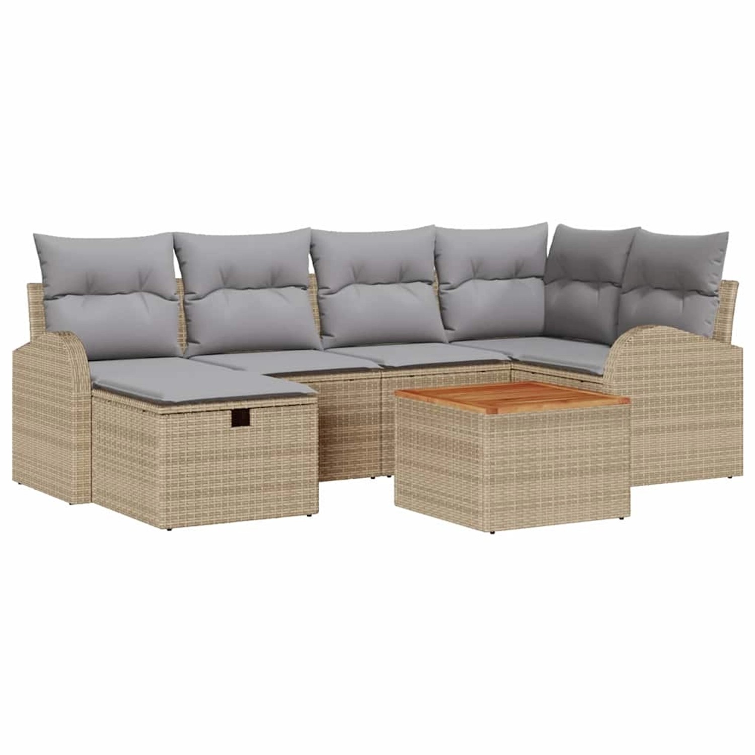 vidaXL Garten-Sofa-Set mit Kissen mit Speicher 7-Tlg Beige Poly Rattan 3360 günstig online kaufen