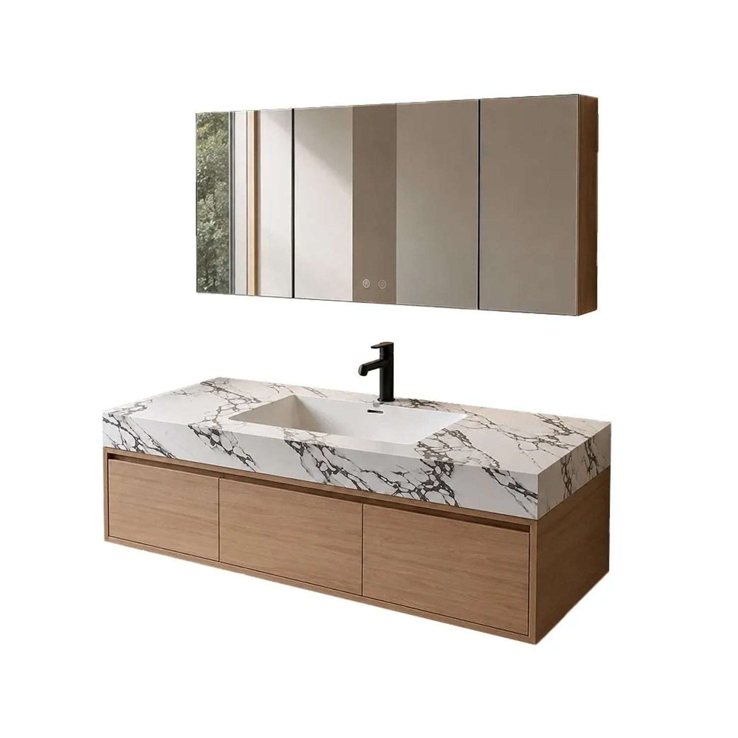 360Home Badmöbel Set Mit Sinterstein Waschbecken Wandhängendem Waschtischunterschrank Waschtisch 140 CM YBTC336JG140