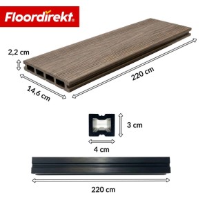 Floordirekt WPC Terrassendielen Crown 220 cm Beidseitig Nutzbar Komplettset 2 m² Braun