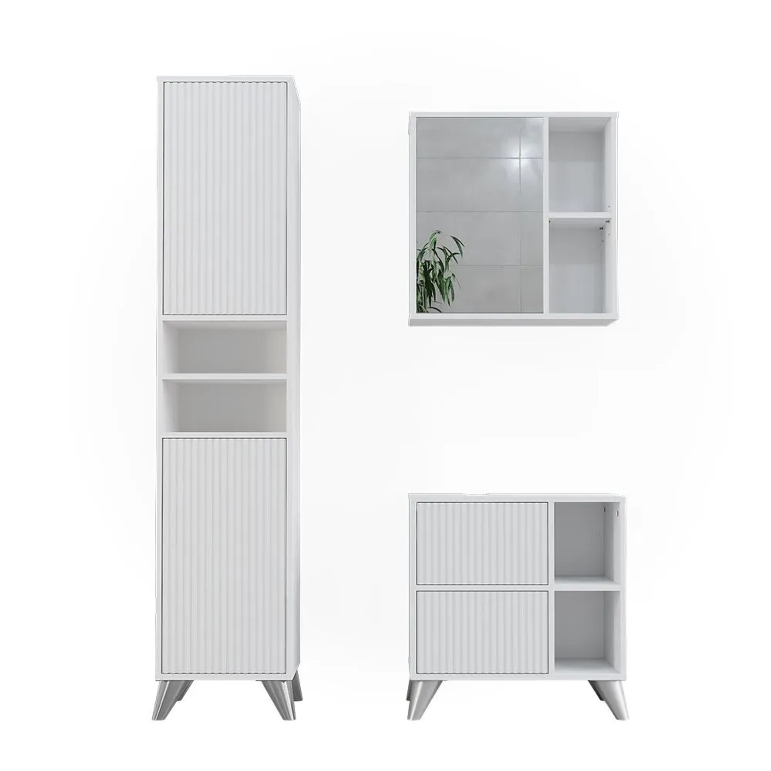 Vicco Badmöbel-Set Leano Weiß 60 x 62 3-teilig
