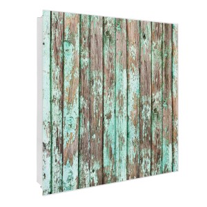 Weißer Banjado Schlüsselkasten mit Glastür, beschreibbar, Magnettafel, Motiv verwittertes Holz, 50 Haken.