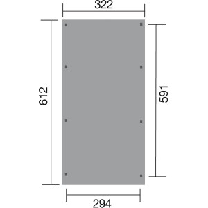 Skizze des Weka Flachdach Carports 617 Gr. 2, Maße: 322x612cm, Pfostenanordnung sichtbar.