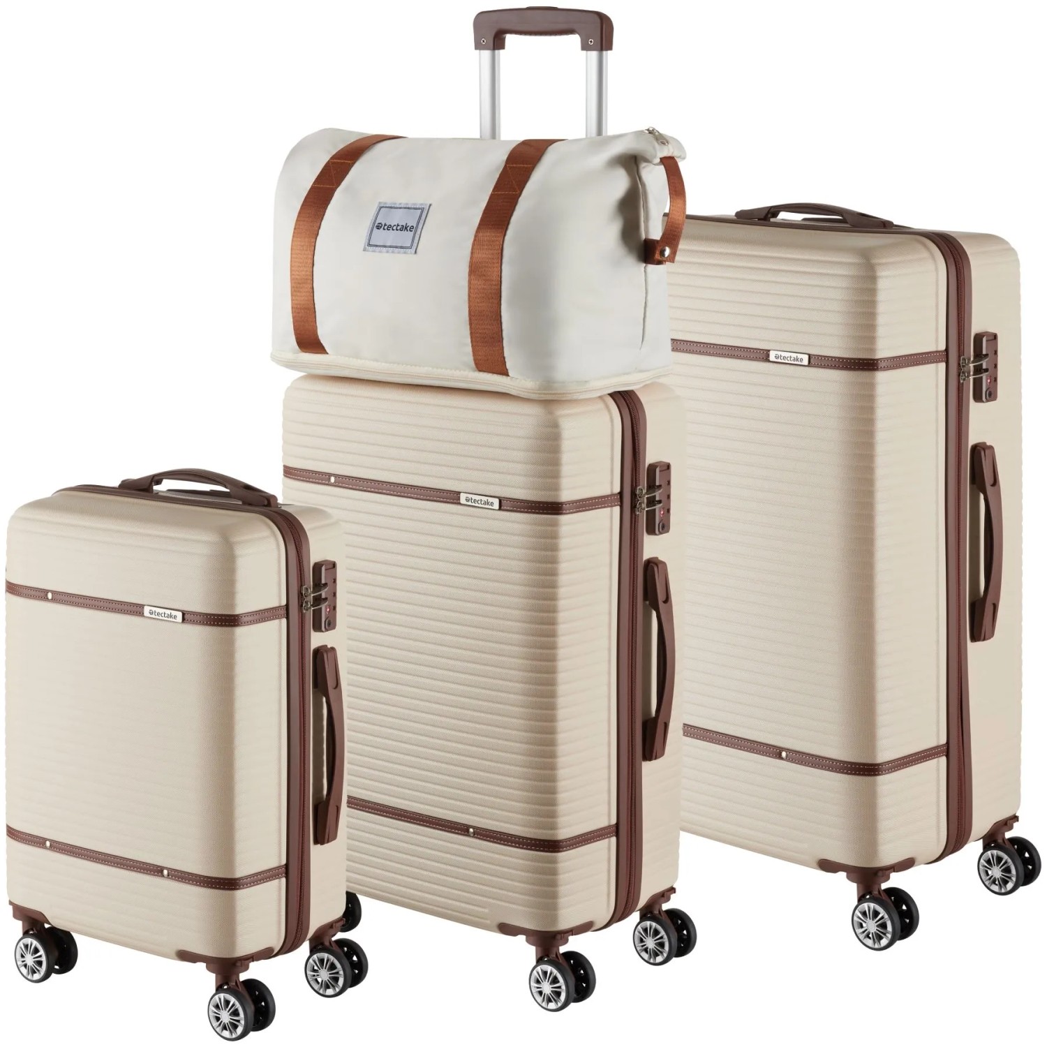 Tectake Reisekofferset Madison 13 Teilig  Hartschalen Aus Robustem Abs Kunststoff Tsa Sicherheitszahlenschloss  30 x 49 x 76 cm Creme