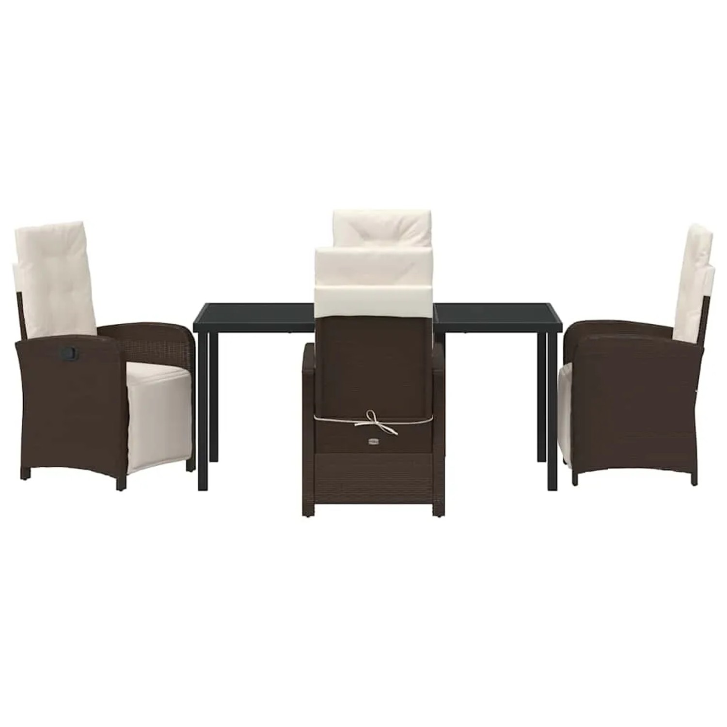 Braune vidaXL Garten Essgruppe, 5-teilig, mit Tisch und Rattansesseln mit Polster.