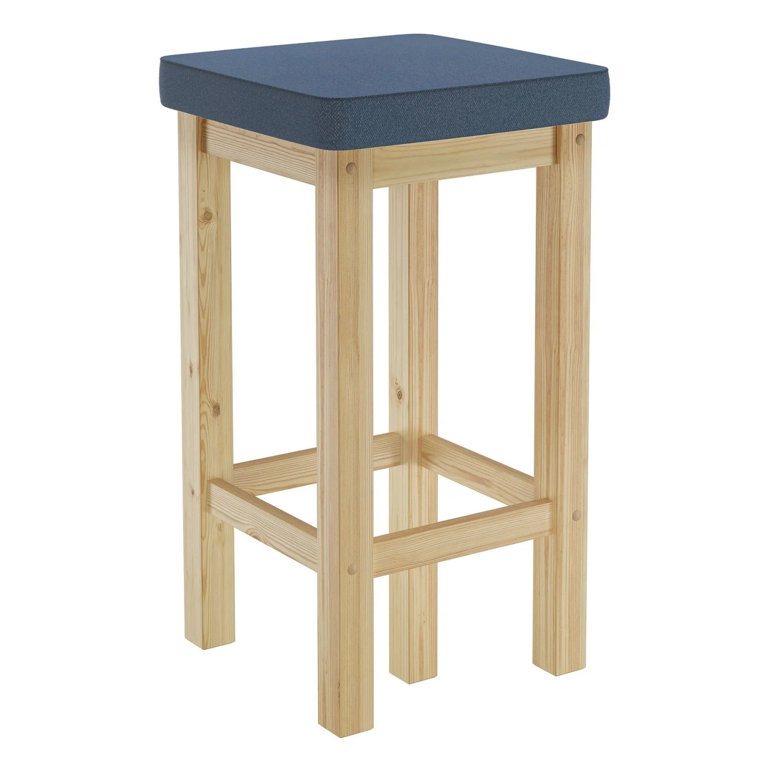 Erst-Holz Holzhocker Barhocker Verschiedene Polsterfarben 60 cm Kiefer Navy Blau