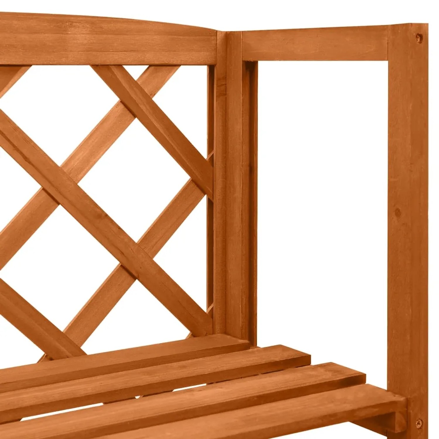 Detailansicht: Spalier aus Tannenholz mit Ablagen für Garten und Balkon.