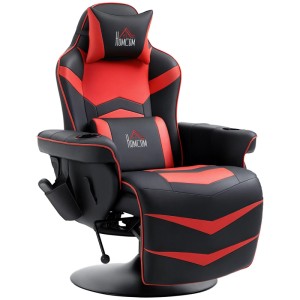 HOMCOM Relaxsessel in Rot-Schwarz mit Massagefunktion, Liegefunktion, drehbar, Kunstleder. Ideal für Gaming.