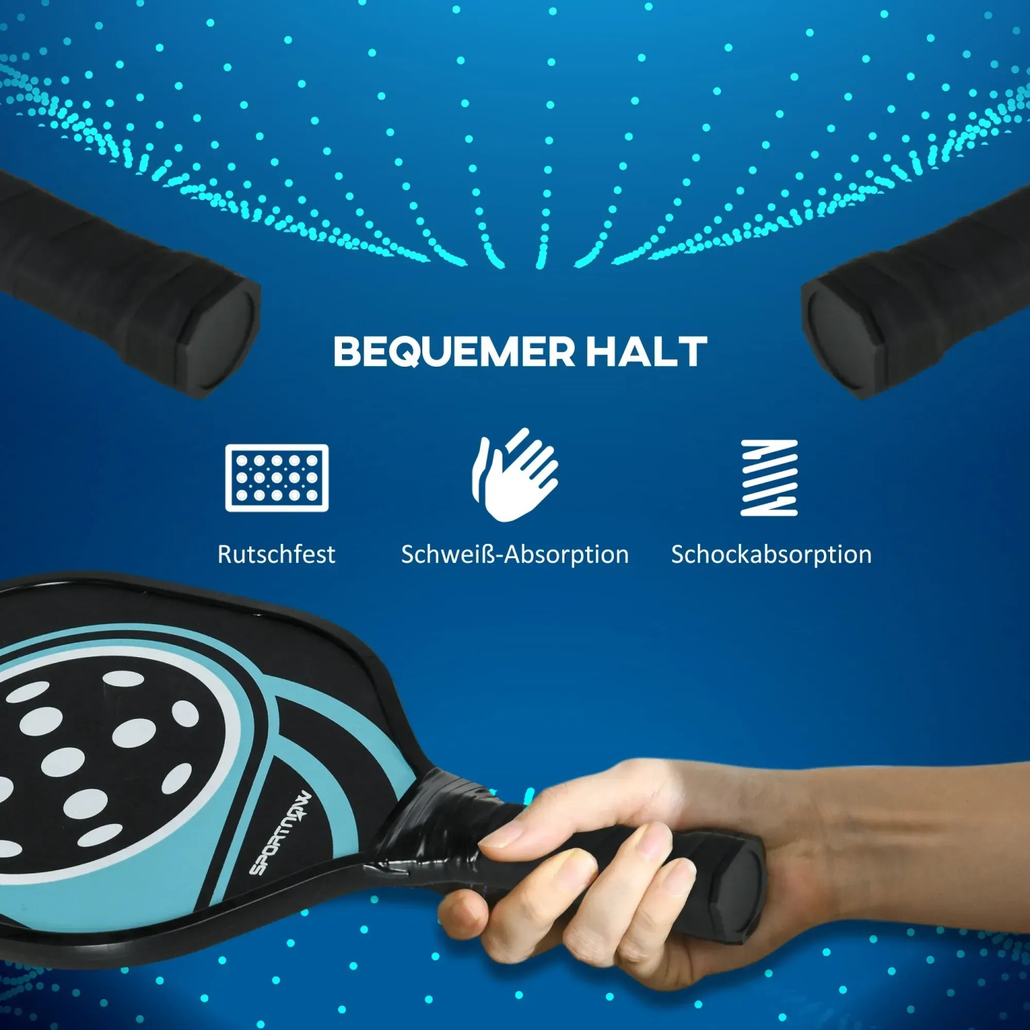 SPORTNOW Pickleball Schläger in Schwarz/Blau mit rutschfestem Griff für bequemen Halt.