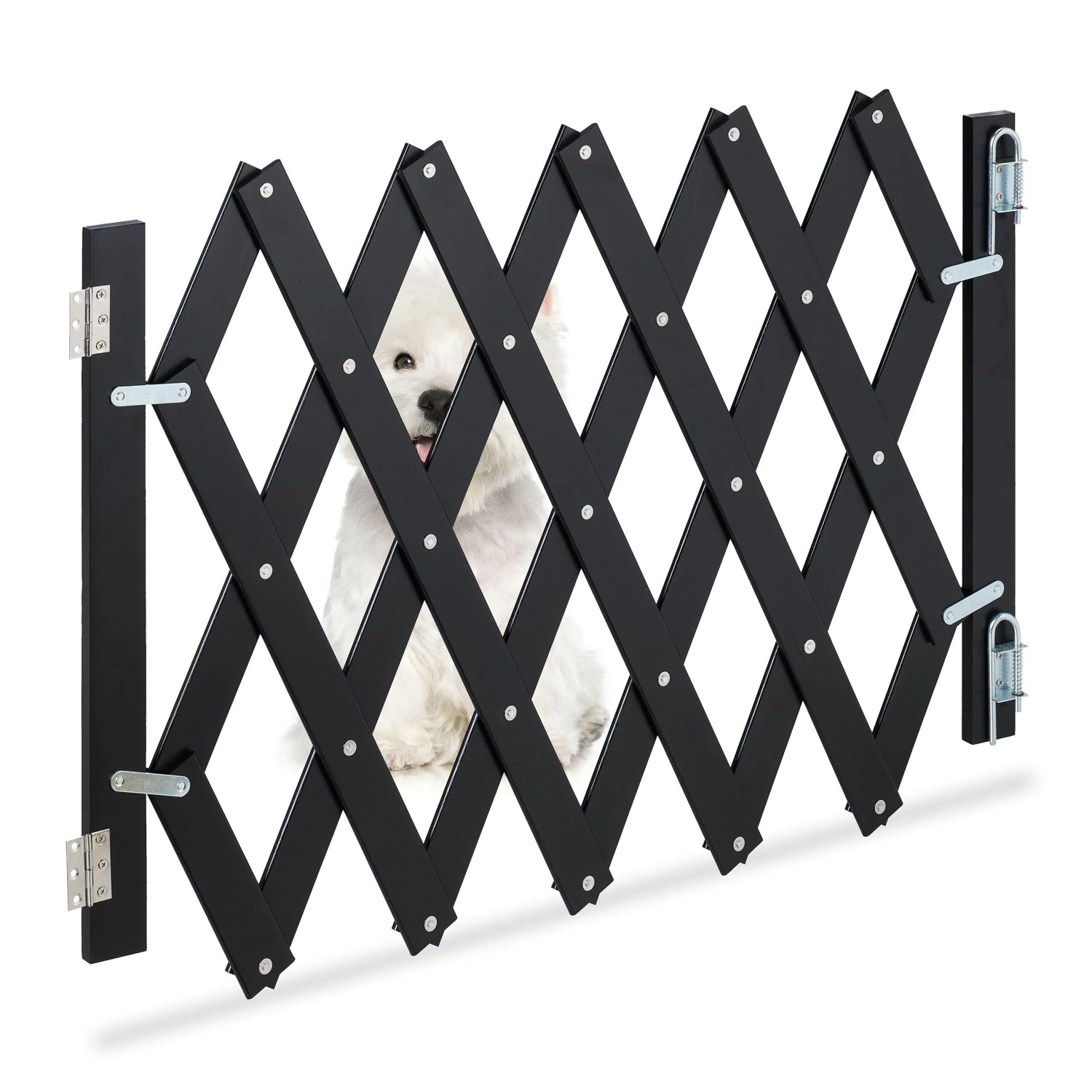Relaxdays Hundeabsperrgitter Bambus Eisen Schwarz Ausziehbar 47,5 cm x 34,5-108,5 cm 1,6 kg