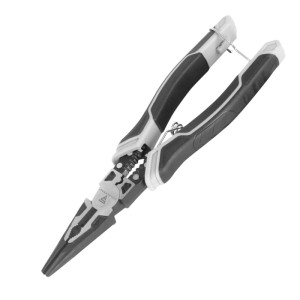 STAHLWERK Flachrundzange, Kombizange mit schwarzen, ergonomischen Griffen. Multifunktionszange zum Abisolieren & Crimpen.