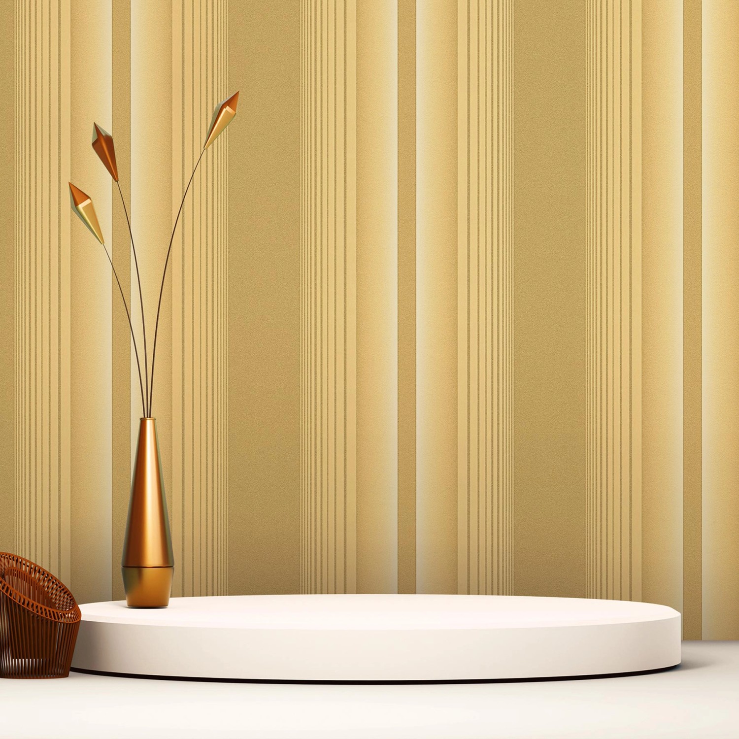 Goldene Streifentapete „Nino“ von Tadessi, klassische Vliestapete für stilvolle Wände.