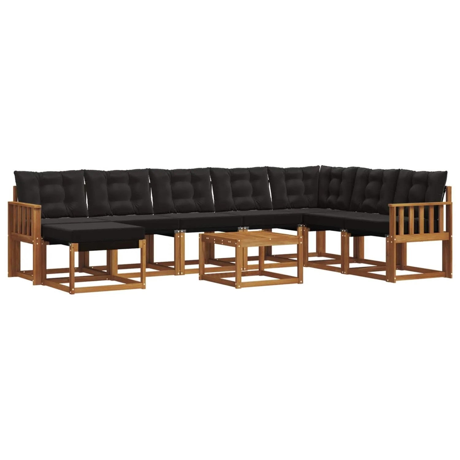 vidaXL Outdoor-Sofagarnitur mit Kissen 9-Tlg Natur und Schwarz 3368975