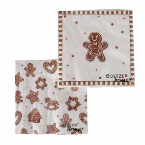 Boltze Servietten Ginger, 20er-Pack, braun-weiß, mit Lebkuchenmann- und Weihnachtsmotiven.