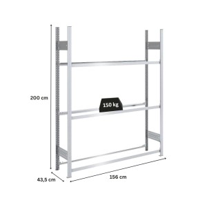Verzinktes PROREGAL Reifenregal Tire Pro, 200x150x43 cm, 3 Ebenen, je 150 kg Traglast.