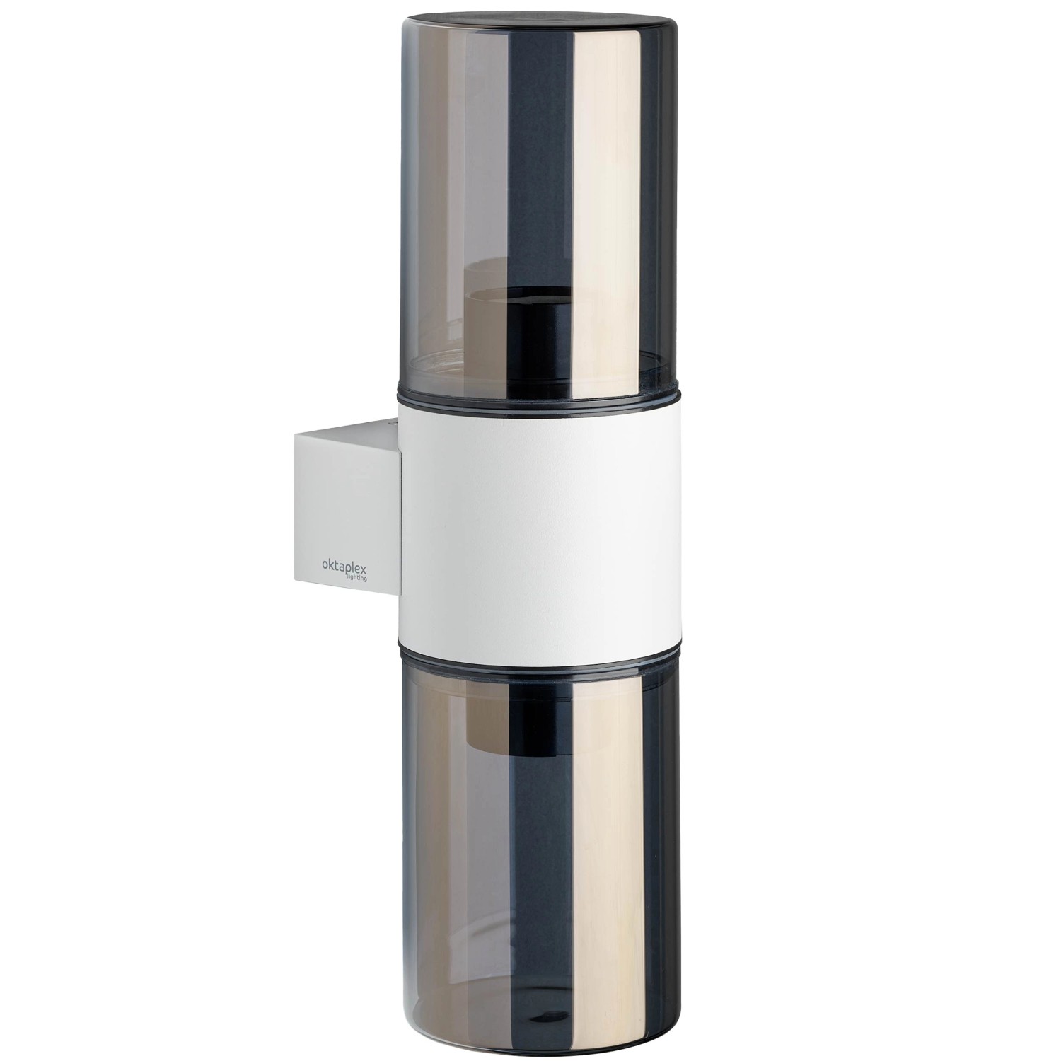 Oktaplex Puno Wandleuchte Außen 2x E27 Fassung Rauchglas IP44 Aluminium Wei günstig online kaufen