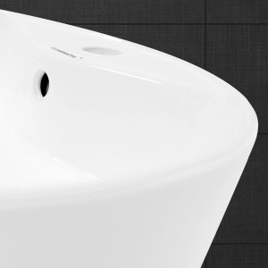 Weißes, rundes ECD Germany Design Aufsatzwaschbecken aus Keramik, 455x185 mm.