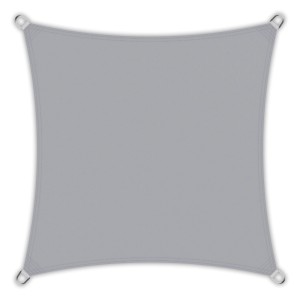 Quadratisches, hellgraues Toldoro Sonnensegel 4x4m mit UV-Schutz und Edelstahlösen.