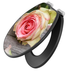 Anthrazit WC-Sitz mit Absenkautomatik und Motiv Rosa Rose von Banjado.