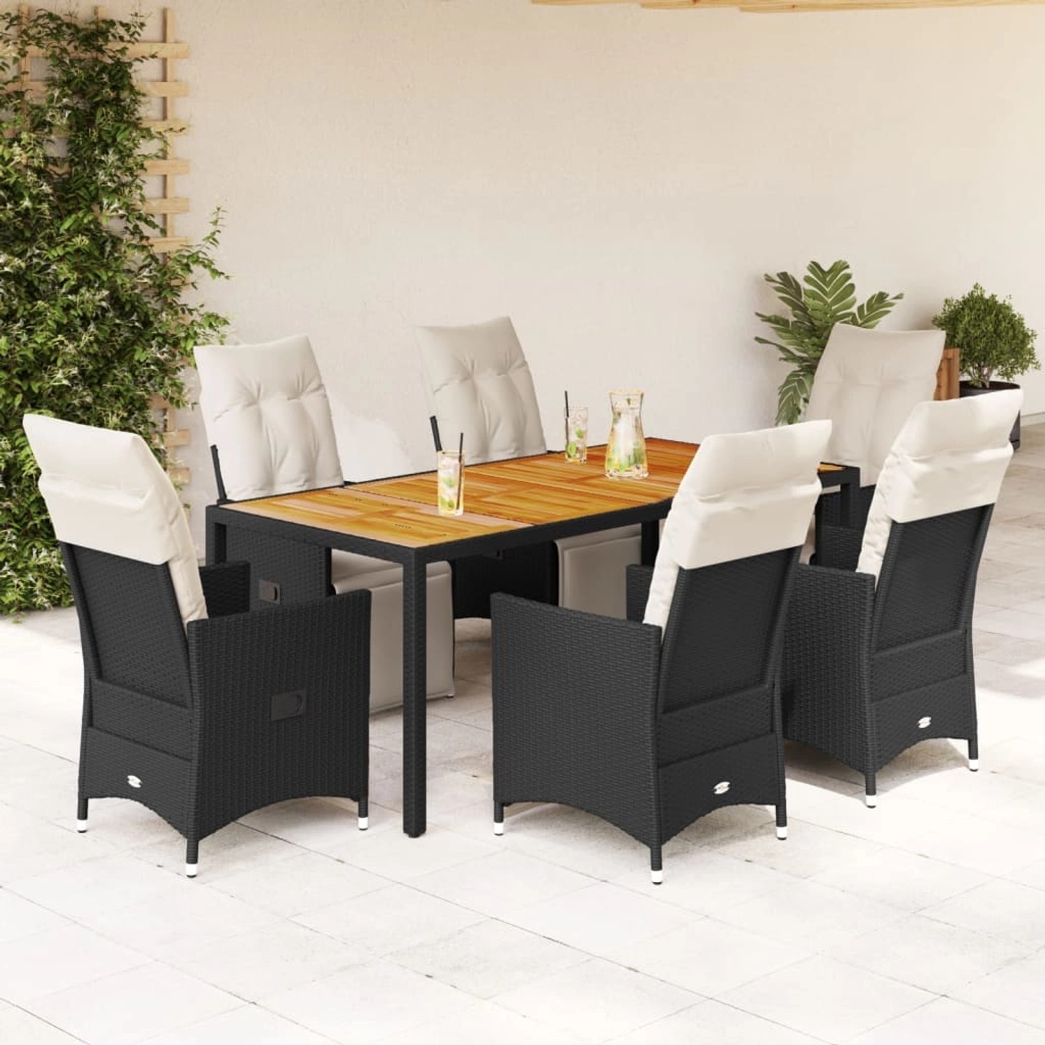 vidaXL 7-tlg Garten-Essgruppe mit Kissen Schwarz Poly Rattan Modell 165 günstig online kaufen