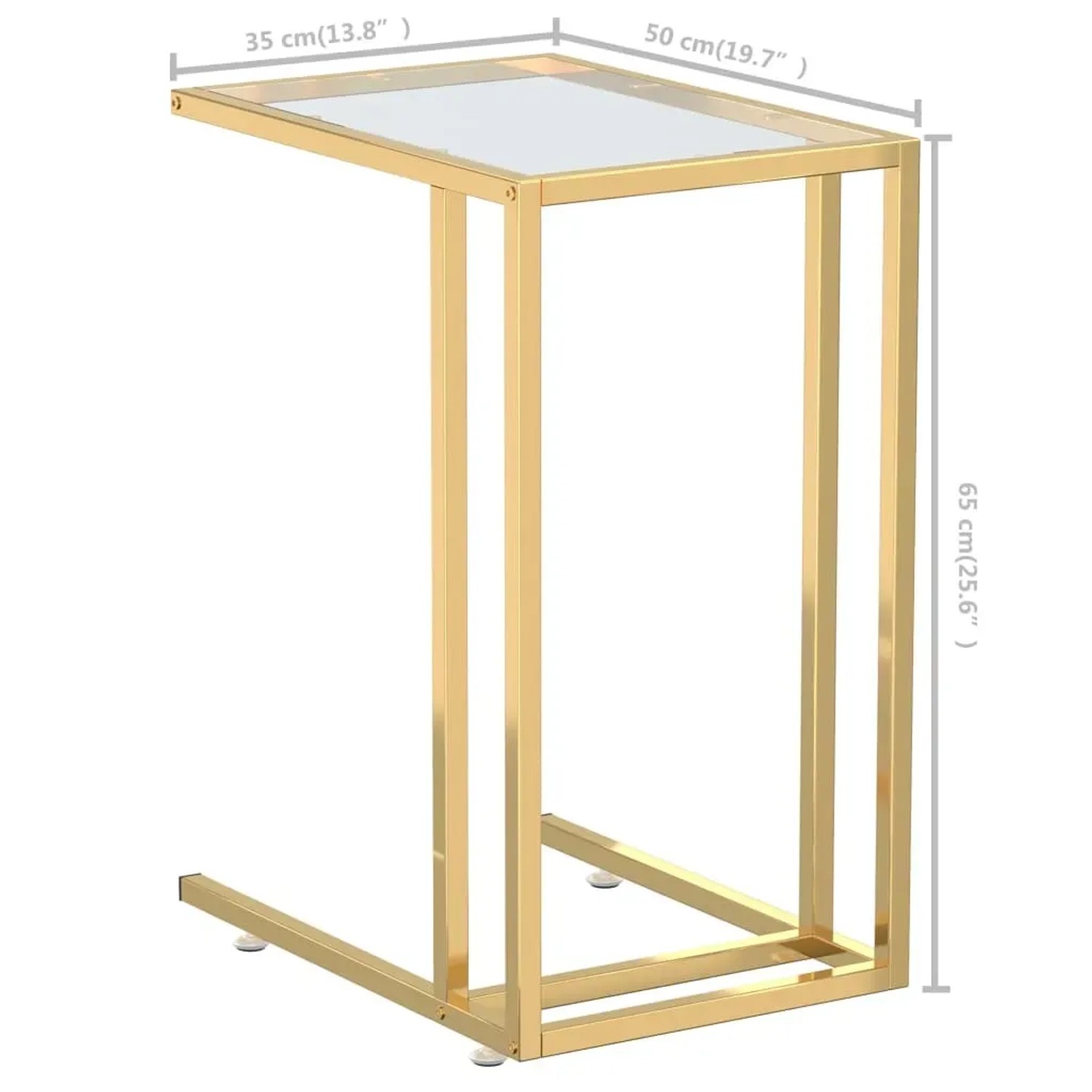 VidaXL Computer-Beistelltisch, transparentes Hartglas, goldenes Gestell, 50x35x65 cm.