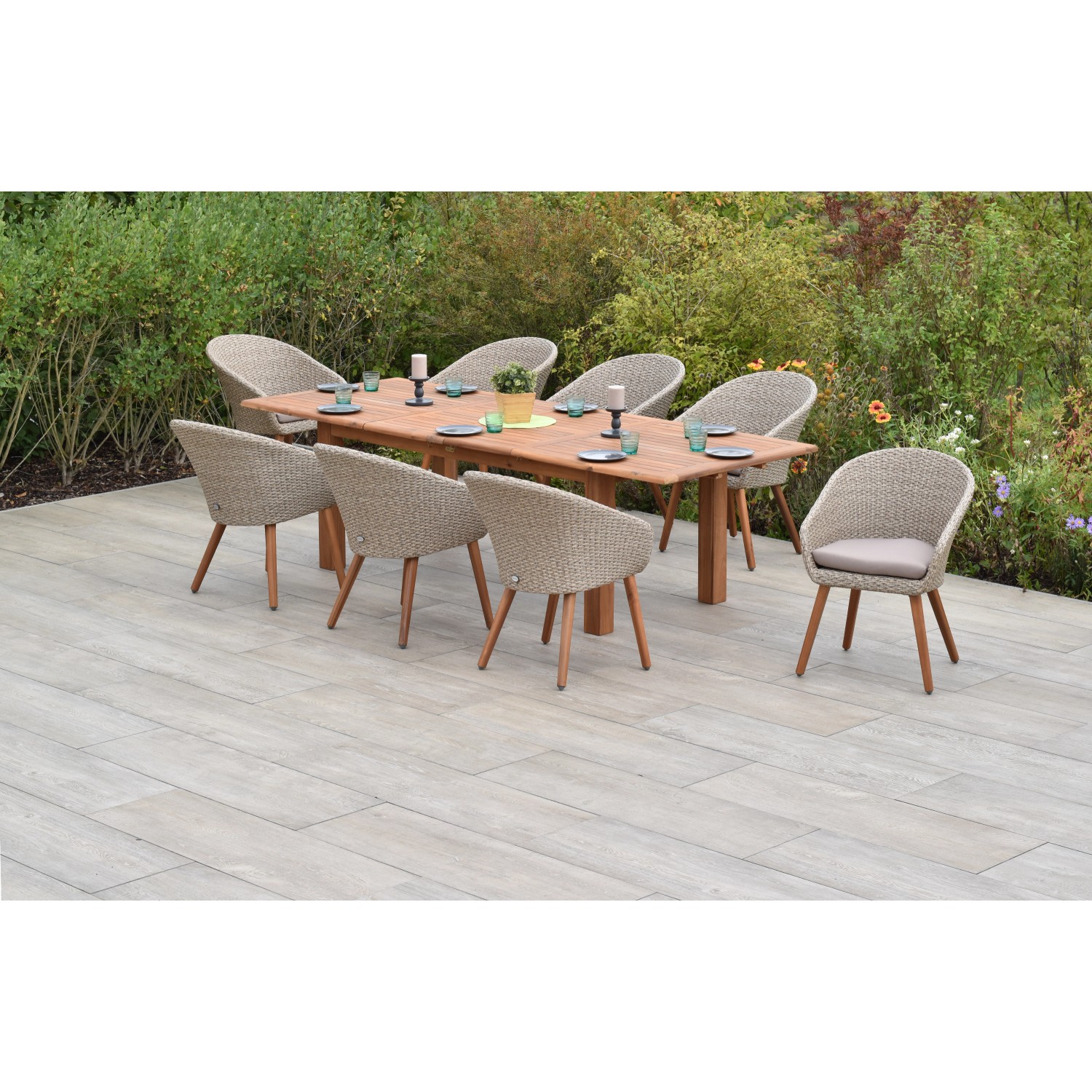 Merxx Aronne Set 9-tlg. 8 Sessel Doppel-Gartentisch Ausziehbar günstig online kaufen