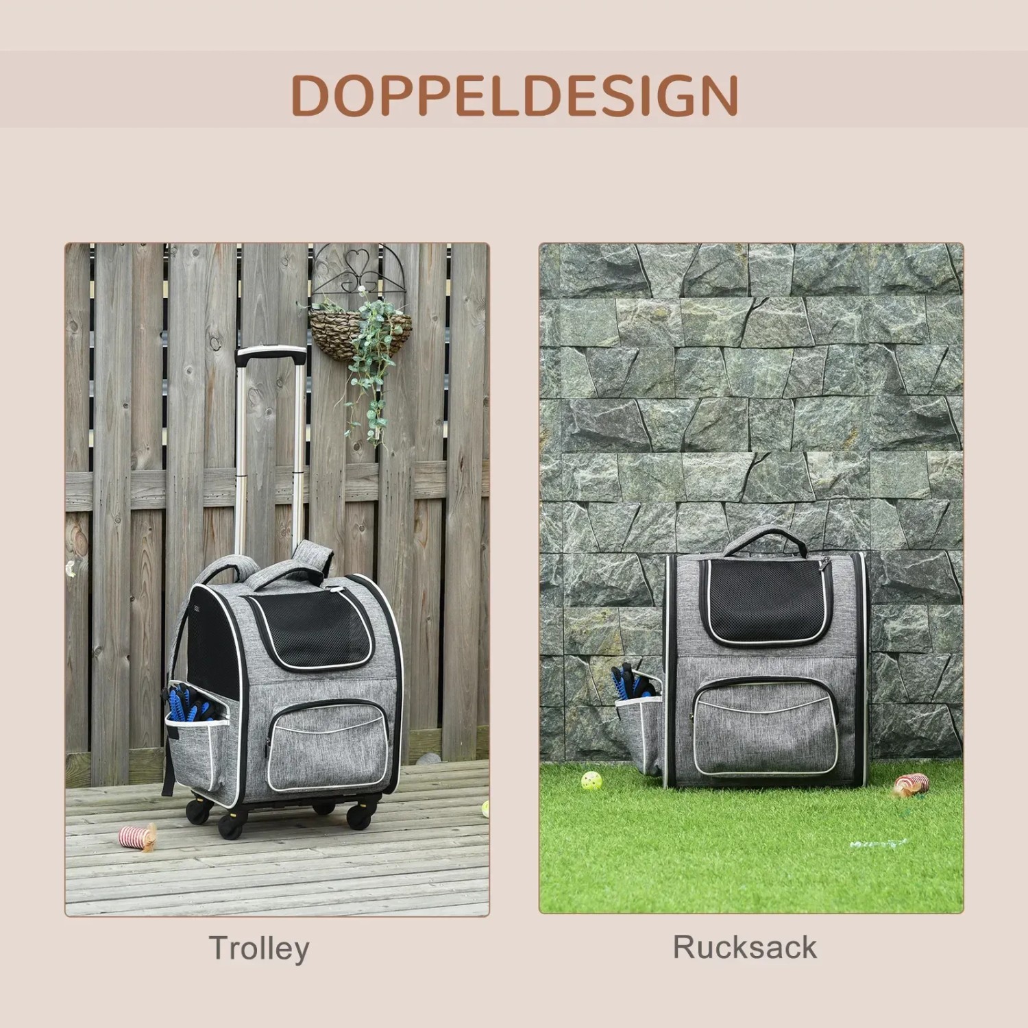 PawHut Hundetragetasche: Trolley und Rucksack in Weiß/Schwarz, ideal für kleine Hunde.