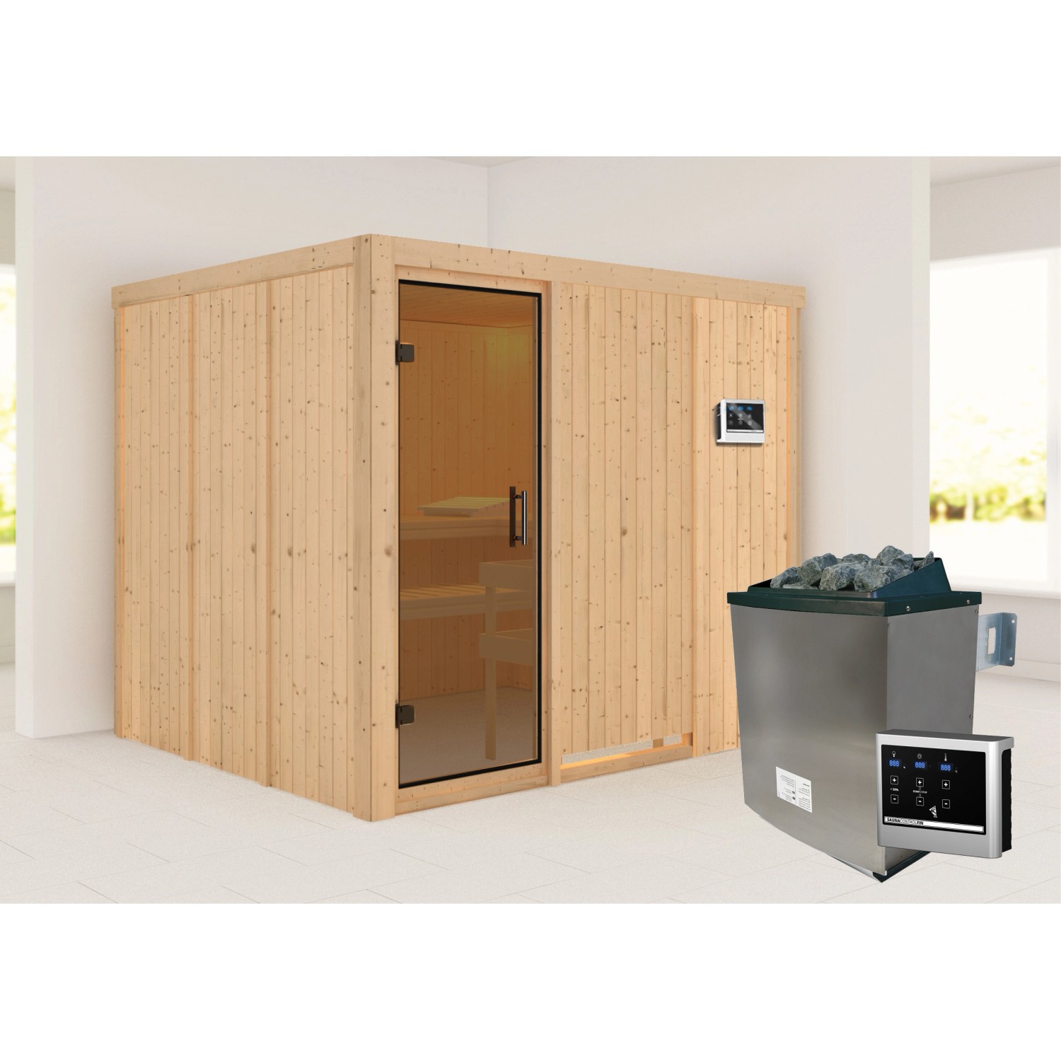 Karibu Sauna Gunda mit Ofen externe Stg.Natur