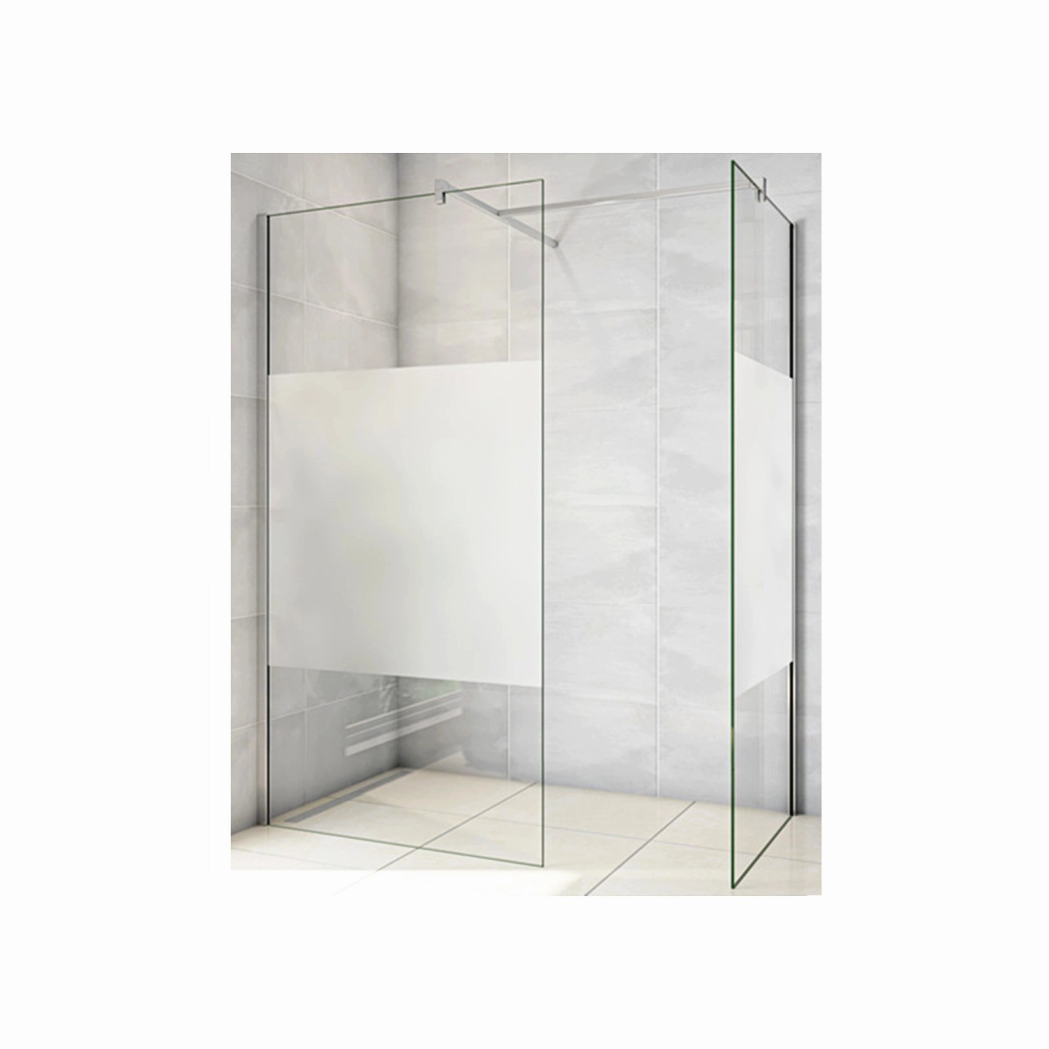 Duschparadies Duschkabine 70 x 70 x 200cm Walk in Glas 8mm Nano Glas Satiniert Mit Streifen Mit 90cm Stabilierungsstange...