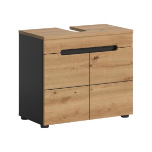 Waschbeckenunterschrank Canu in Artisan Eiche/Grau mit 2 Türen, 55x63x34 cm.