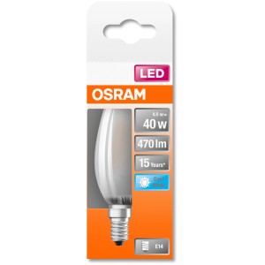Osram E14 LED Leuchtmittel in Kerzenform, 4W, tageslichtweiß. Energiesparend und langlebig.