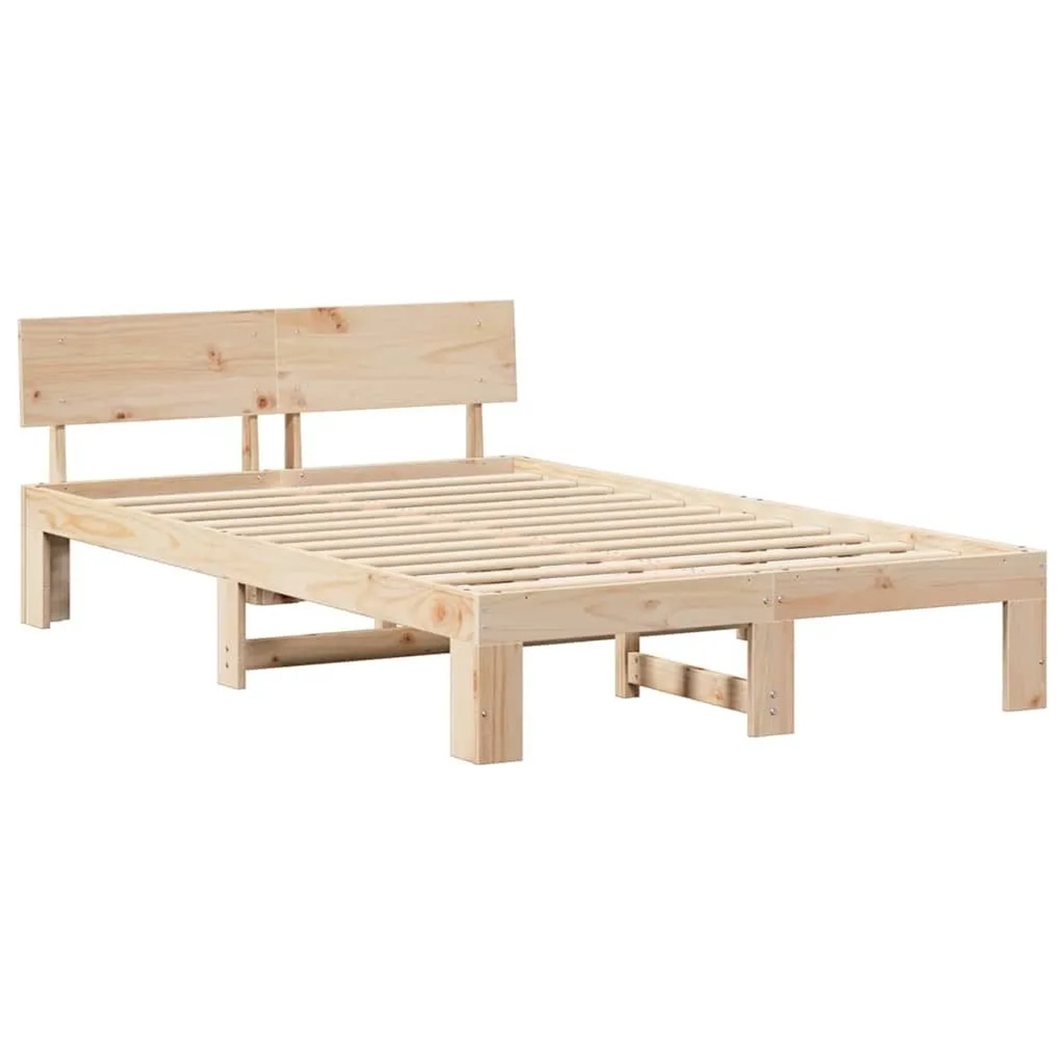 vidaXL Bettrahmen mit Kopfteil Natur 135 x 190 cm Massives Kiefernholz 872659
